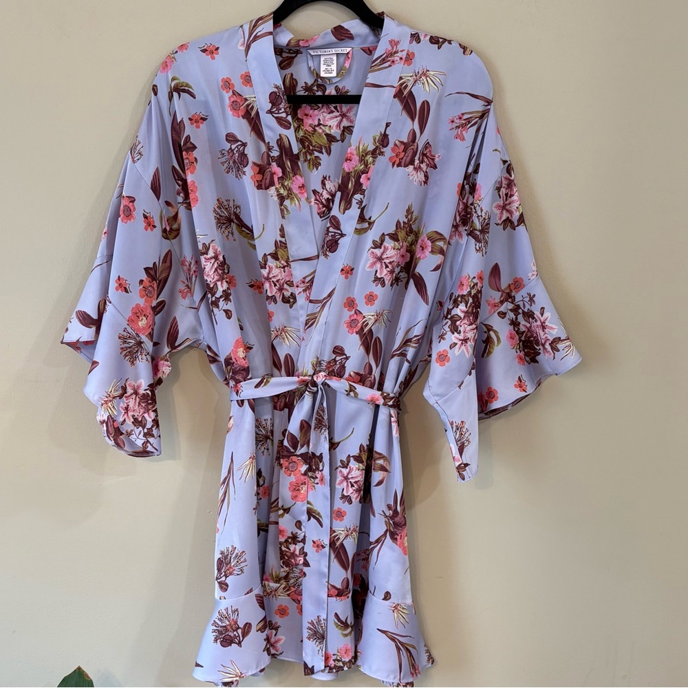 Victoria's Secret Silky Pink and Purple Floral Robe, L/XL